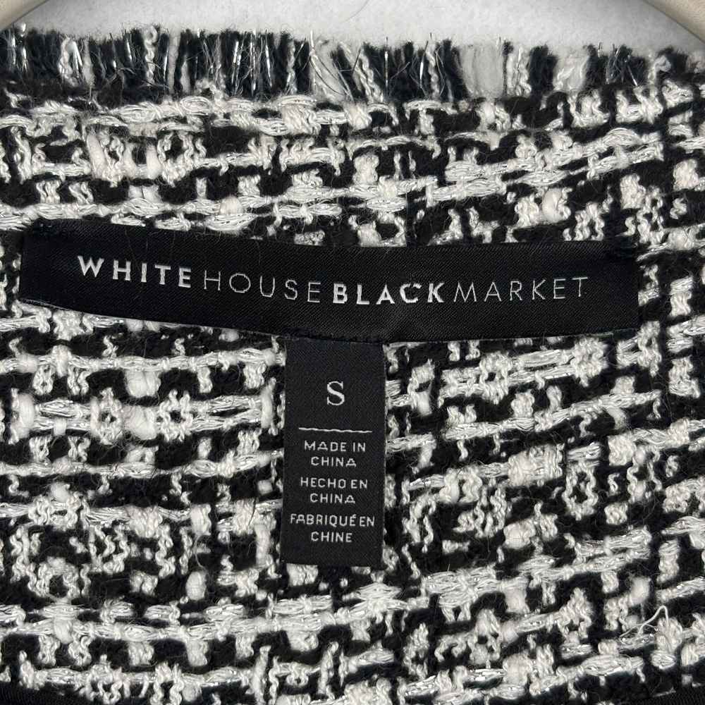 White House Black Market Jacket Womens Small Tweed Fringe Open Front Cropped - Picture 5 of 10